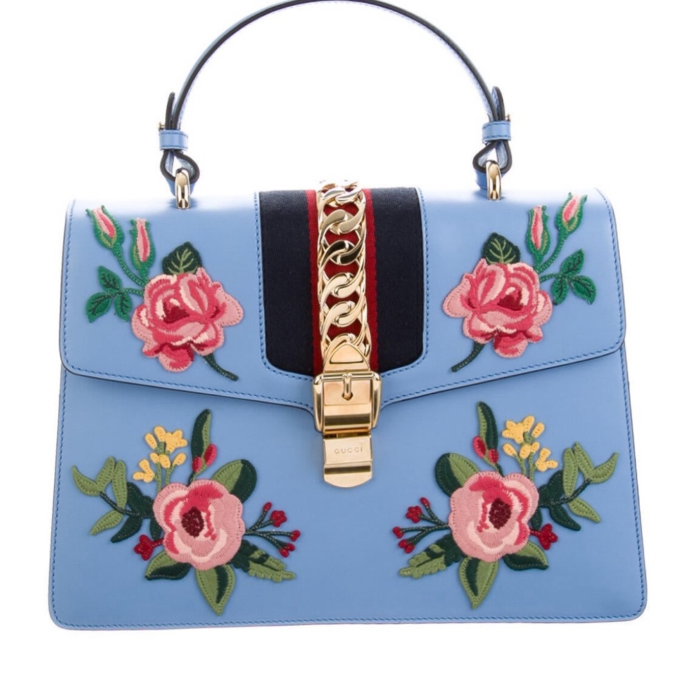 🌟🌟 GUCCI NEW Sylvie Top Handle Shoulder strap floral appliqué bag purse 🌟🌟